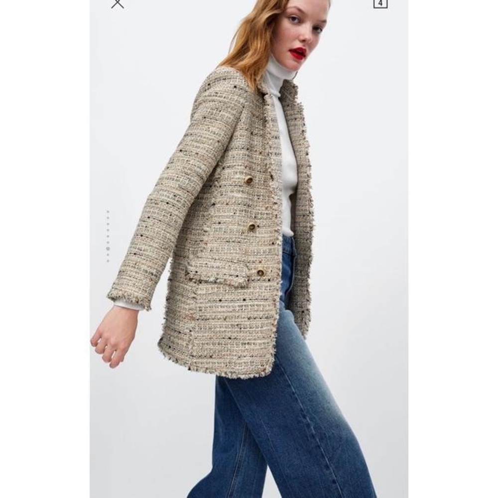 Zara Beige Tweed Blazer - Timeless